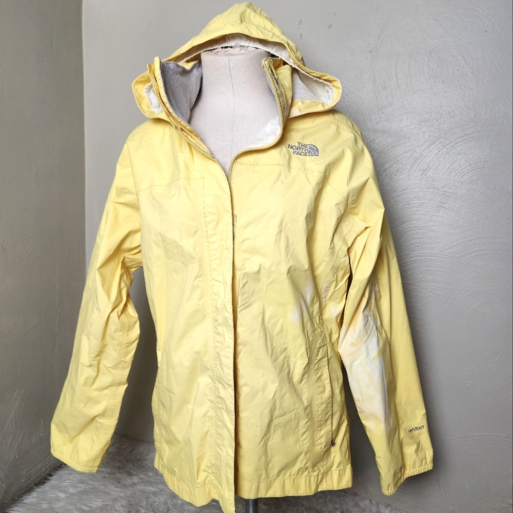 Northface raincoat jacket hooded packable girls XL yellow lightweight